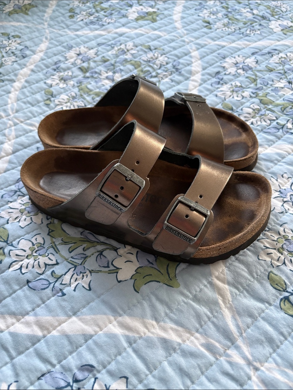 Birkenstock Arizona Metallic Brown-Gray Two-Strap Sandals 36 EUC *see details